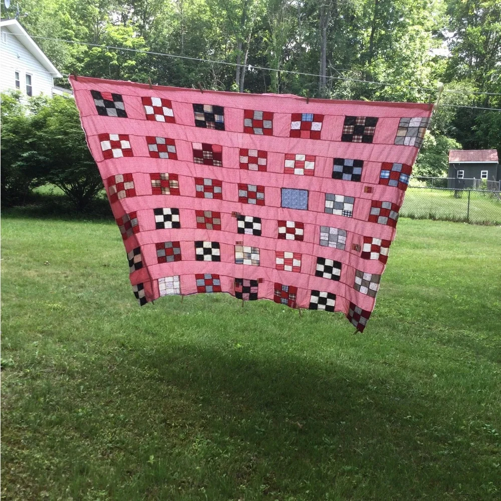Vintage Quilt top handmade 9 Patch 92x155”